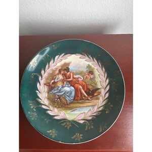 Victoria Austria Antique Porcelain Cabinet Plate Green Gold Romantic Scene 32